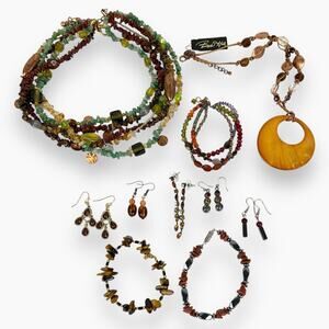 Mixed Jewelry 10 Piece Lot Wearable Necklaces Bracelets Earrings Brown Earthy